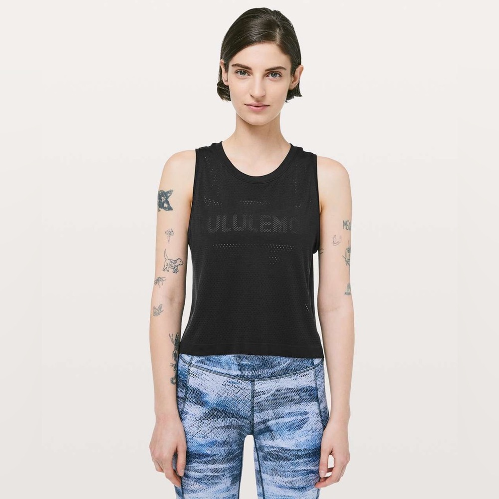 Lululemon Breeze By Muscle Crop Tank *Logo - Black / Black - 6